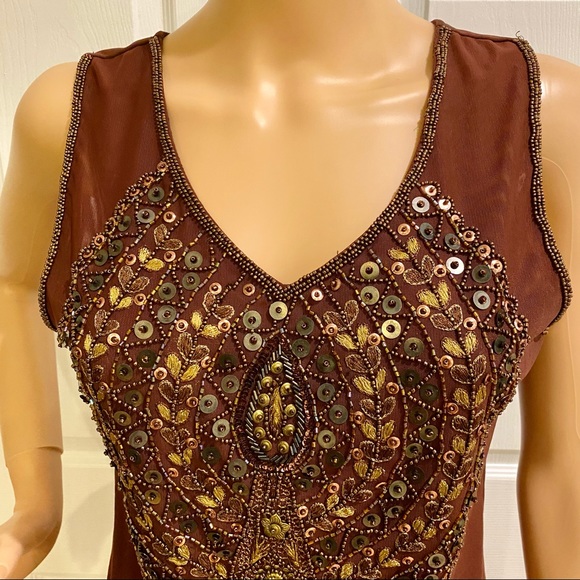 BEADED CROP TOP SZ L BROWN GREAT CONDITION - Picture 2 of 7